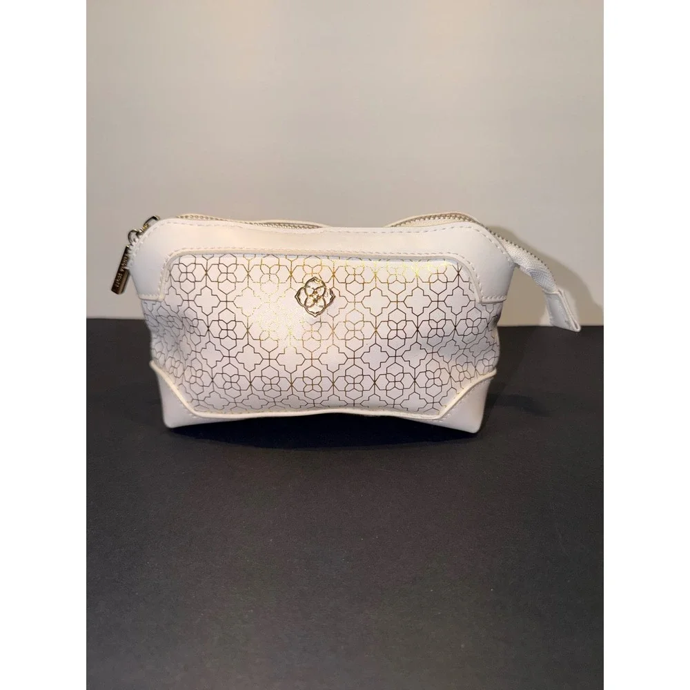 Kendra Scott Makeup Bag White Gold Medallion Logo Cosmetic Pouch Travel Case